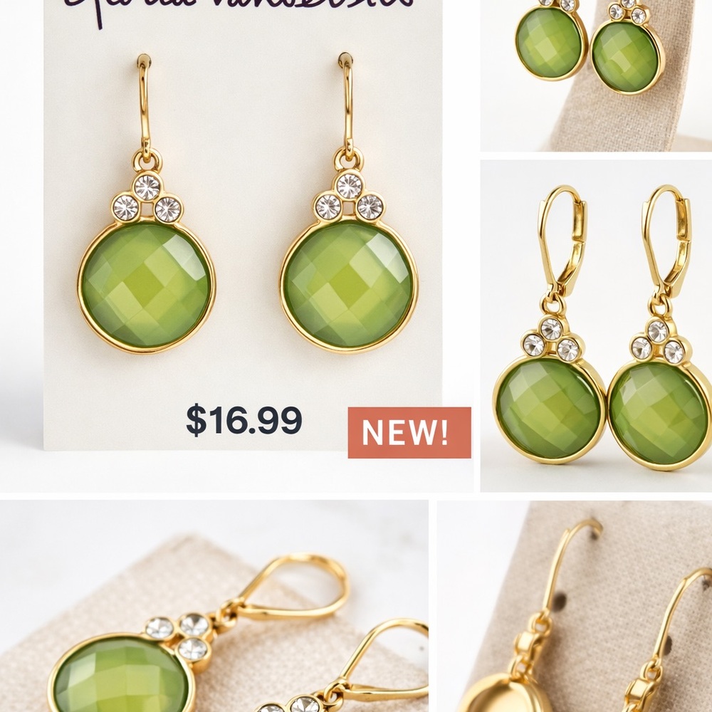 Gloria Vanderbilt Gold Earrings with Green Accents